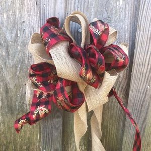 Handmade holiday Christmas bow buffalo plaid deer